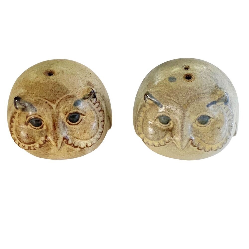 Vintage Stoneware Pottery Chubby Owl Salt And Pepper Shaker Set Japan